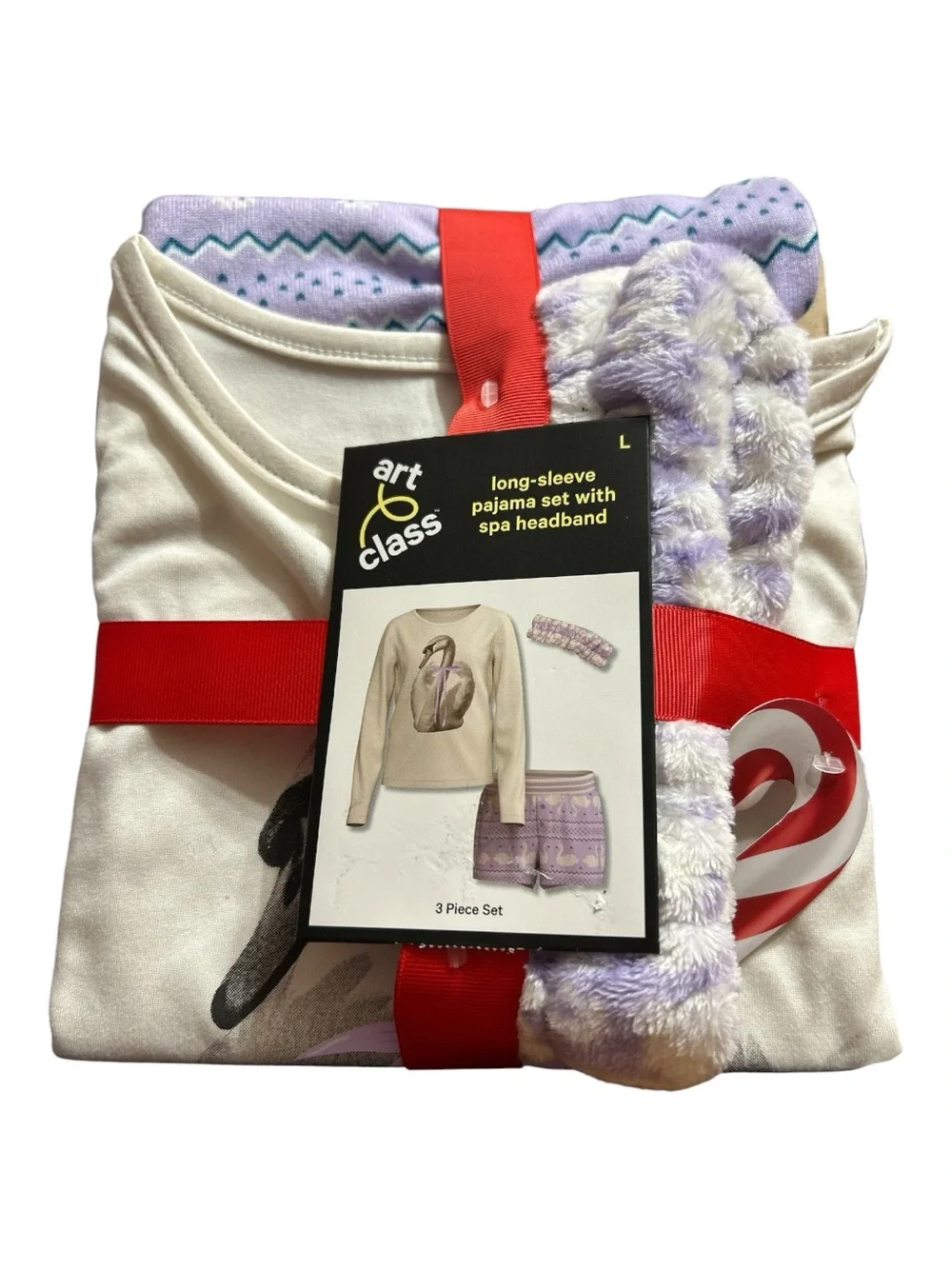 Art Class Girls L 10/12 Long Sleeve Pajama 3 Piece Set w/ Spa Headband NEW